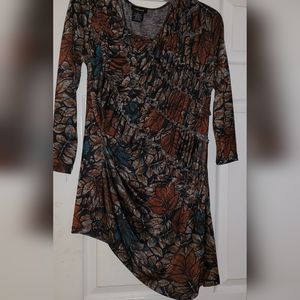 Akiera Asymmetrical Tunic Top Women's Medium Floral Stretch Long Sleeve